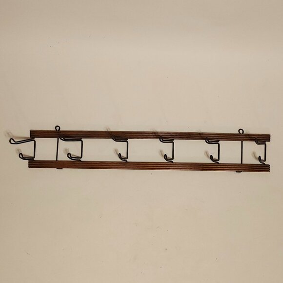 Antique Hanger in Wrought Iron & Wood Folding Wall Hanging Hooks - Picture 3 of 5